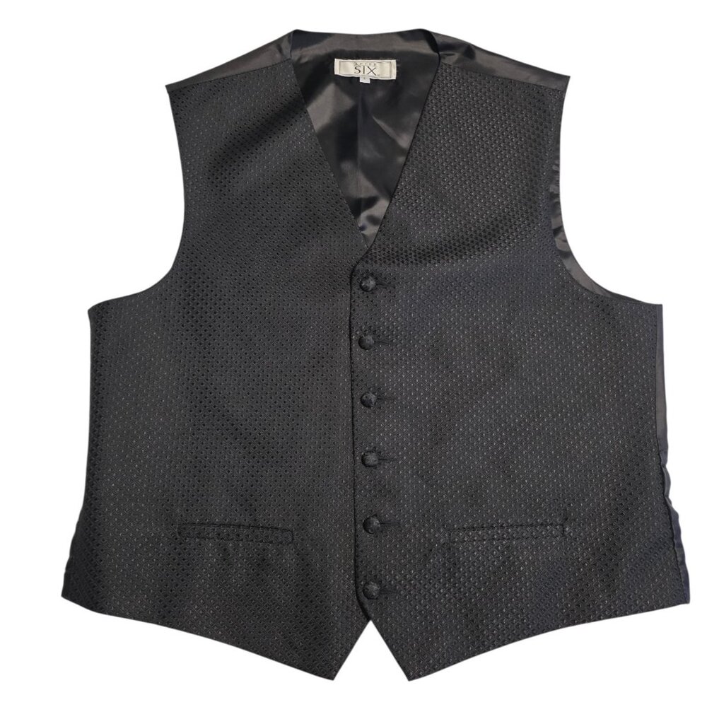 After Six Tuxedo Vest Waistcoat Formal Wedding Prom Black‎ Satin Check Large